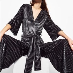 Zara Wide Leg Velvet Striped Jumpsuit